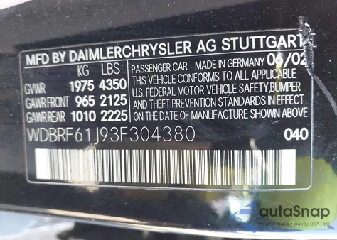 2003 Mercedes-Benz C 240 из США, поврежденный, VIN WDBRF61J93F304380